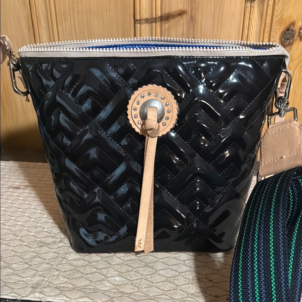 Consuela Black and Tan Crossbody Bag with Quilted Texture